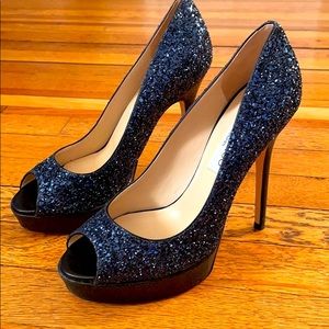 Jimmy Choo Coarse glitter navy platform sandal